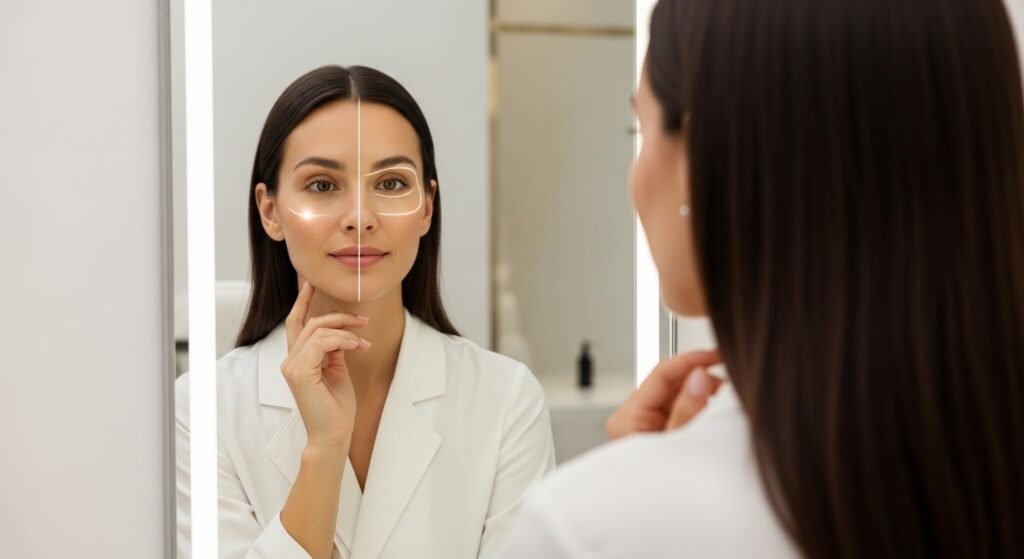 Natural-looking aesthetic treatment results with glowing skin showing long-lasting improvement in a modern clinic setting
