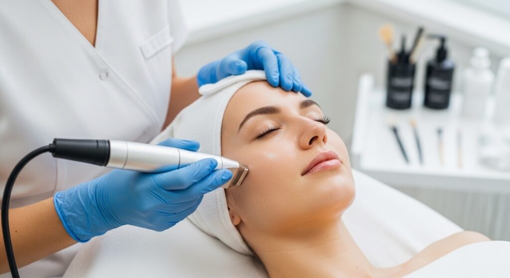Aesthetic treatment improving skin texture and tone with glowing, smooth, and even complexion