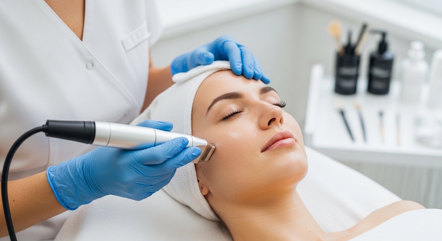 Aesthetic treatment improving skin texture and tone with glowing, smooth, and even complexion